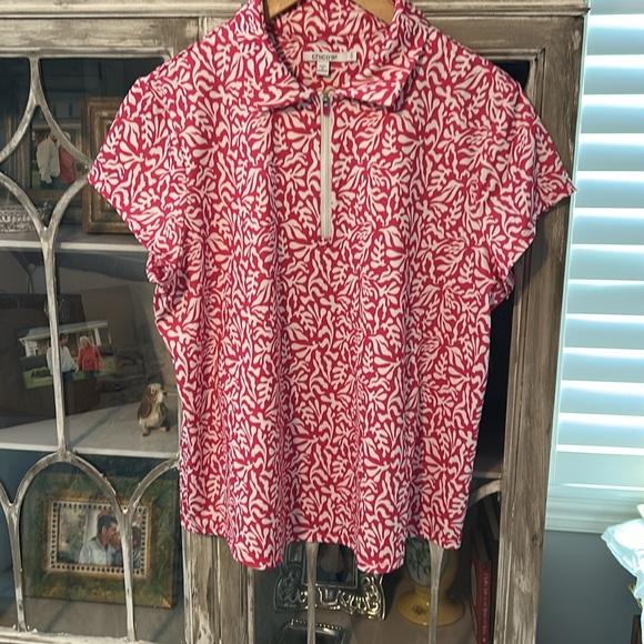 Chico's Coral and White Leaf Print Top, Size Large - Picture 6 of 7